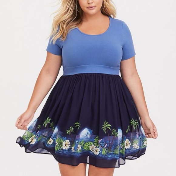 Torrid x Disney Lilo & Stitch Blue Fit & Flare Babydoll Skater Dress 2X 18 20 - Picture 5 of 16
